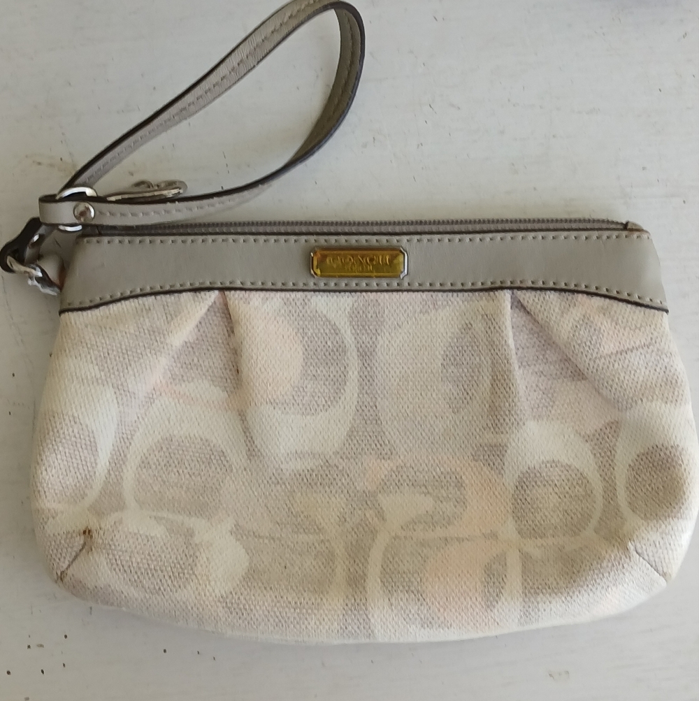 Coach Beige and Light Gray Signature Wristlet Clutch
